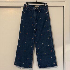 MADEWELL Wide Leg Crop Jeans Confetti Floral Embroidered Edition